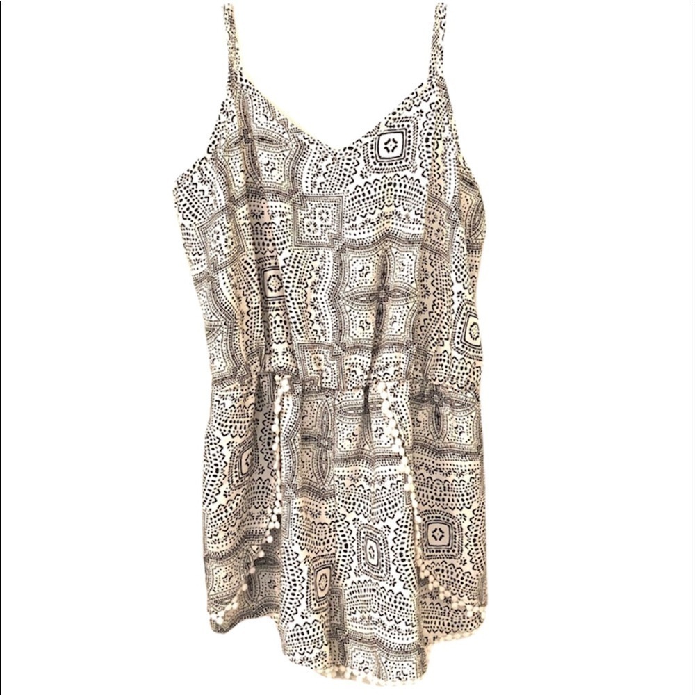 2/$15 Xhilaration- Black Cream Boho Pom Pom Romper | Size S
